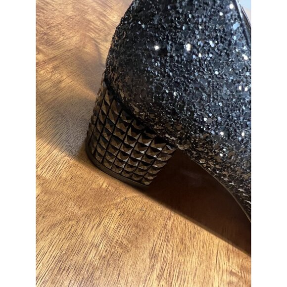 Michael Kors Woman’s 7 Black Leather Glitter Arabella Studded Heels Kitten Pumps - Picture 7 of 8
